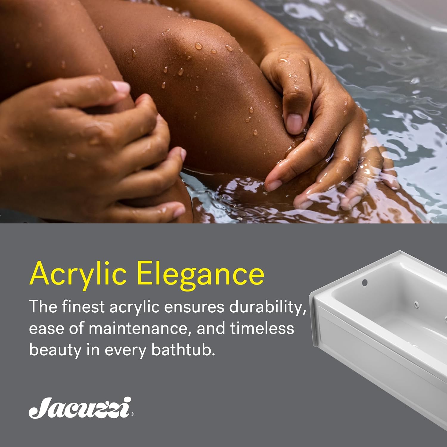 Jacuzzi SIGNATURE Acrylic Skirted Bathtub, Jet Massage Tub, Slip Resistant, Right Drain Placement, 60" (L) x 32" (W), Rectangle Flat Front, White