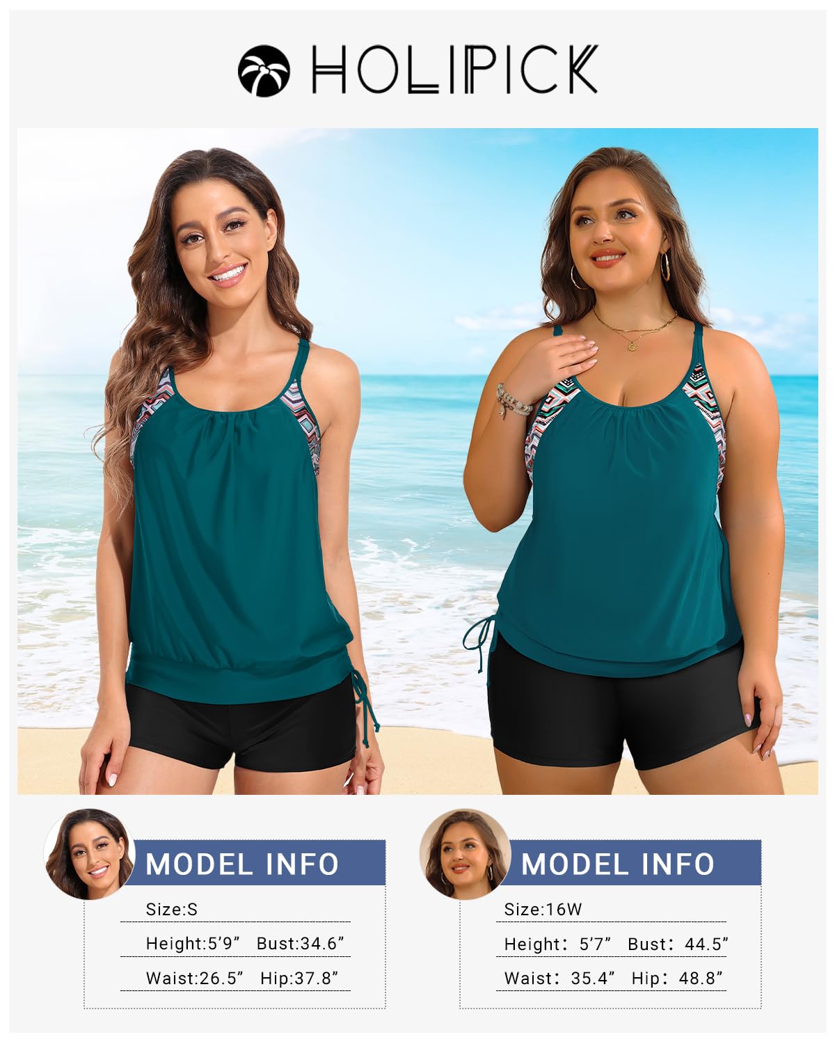 Blouson Two Piece Tankini Bathing Suits For Women Tummy Control Swimsu