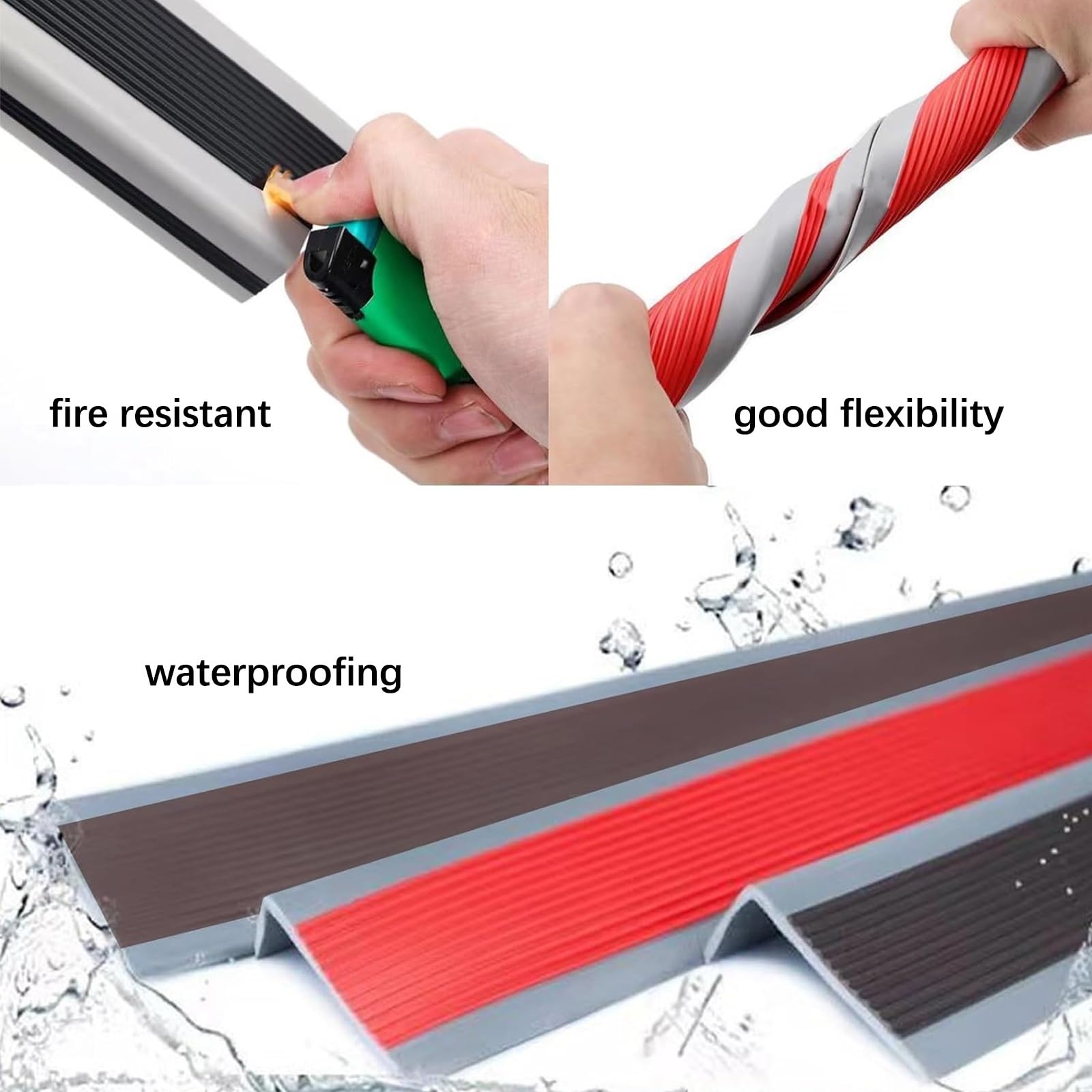 Tira de vinilo autoadhesiva antideslizante para escalera, borde de escalón antideslizante, borde de escalera de goma de PVC, DecoracióN De Esquinas De PeldañOs De Escalera, Cantonera Protector(Grayish