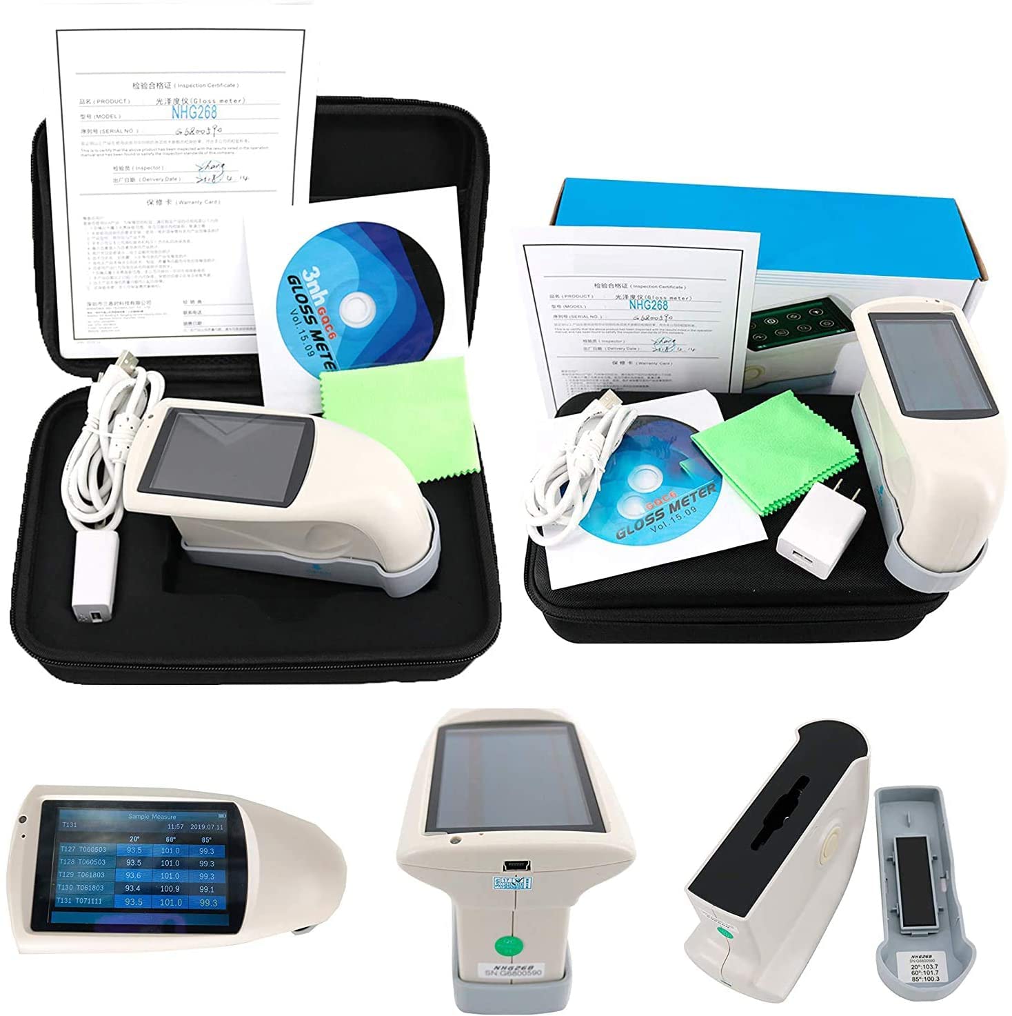 20 60 85 Degree Tri-Angle Gloss Meter Tester TFT Color Capacitive Touch Screen Display with Three Angle Glossmeter Free QC Software Data Hold Function