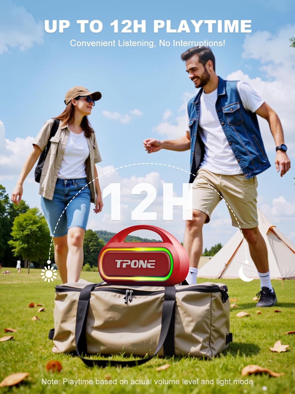 TPone Portable Bluetooth Speaker, 30W (Peak) Wireless Speaker for Outdoor, Up to 12H Playtime, IPX5 Waterproof with Light, TWS Pairing, for Home/Party/Outdoor/Beach, Birthday Gift (Red) image 3 of 8 B0D97CVTZJ