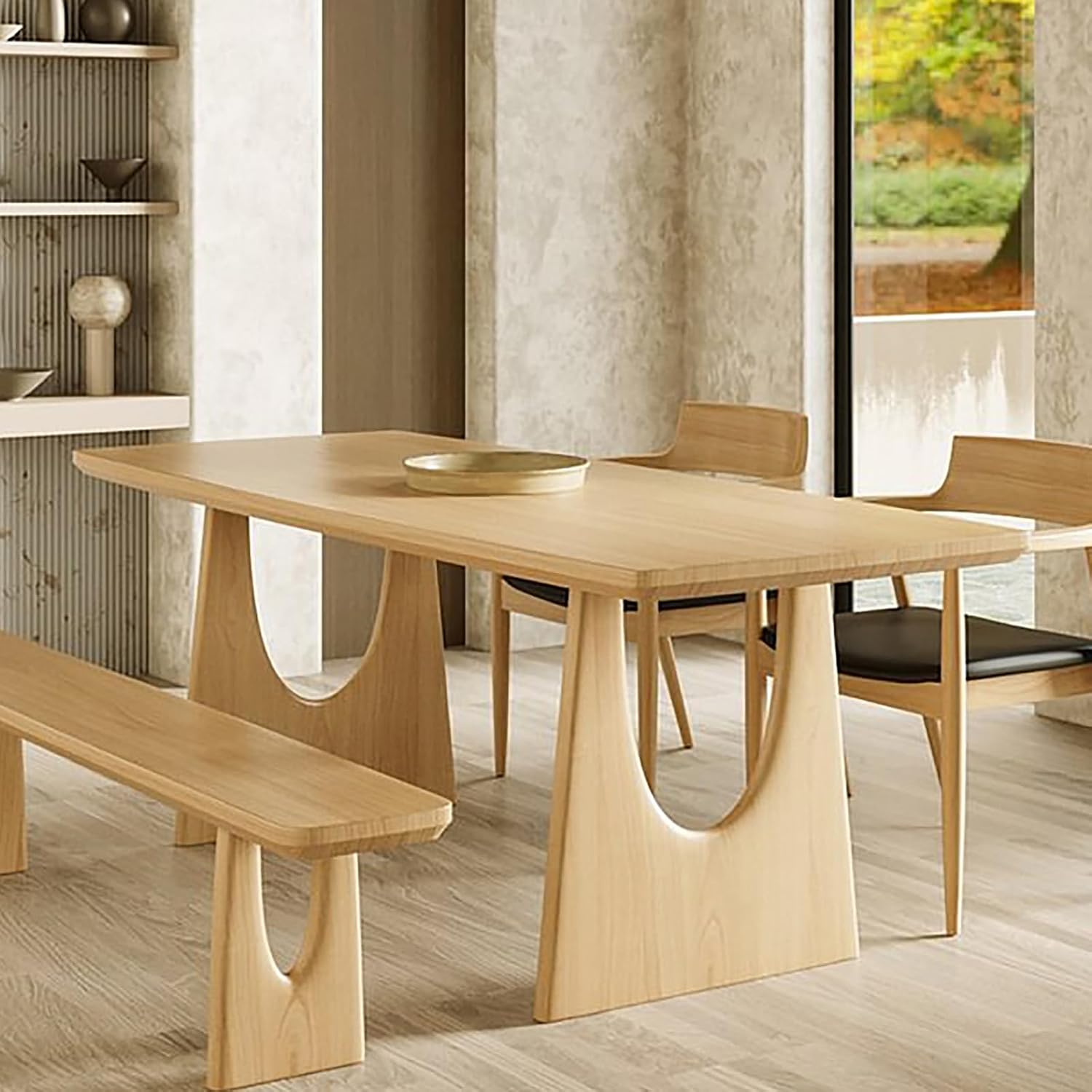 Rectangular Natural Pine Dining Table,Modern Solid Wood Long Kitchen Table Farmhouse Large Dining Room Table for 4,6,8, Without Chairs63" W x 27.5" D x 29.5" H, Natural