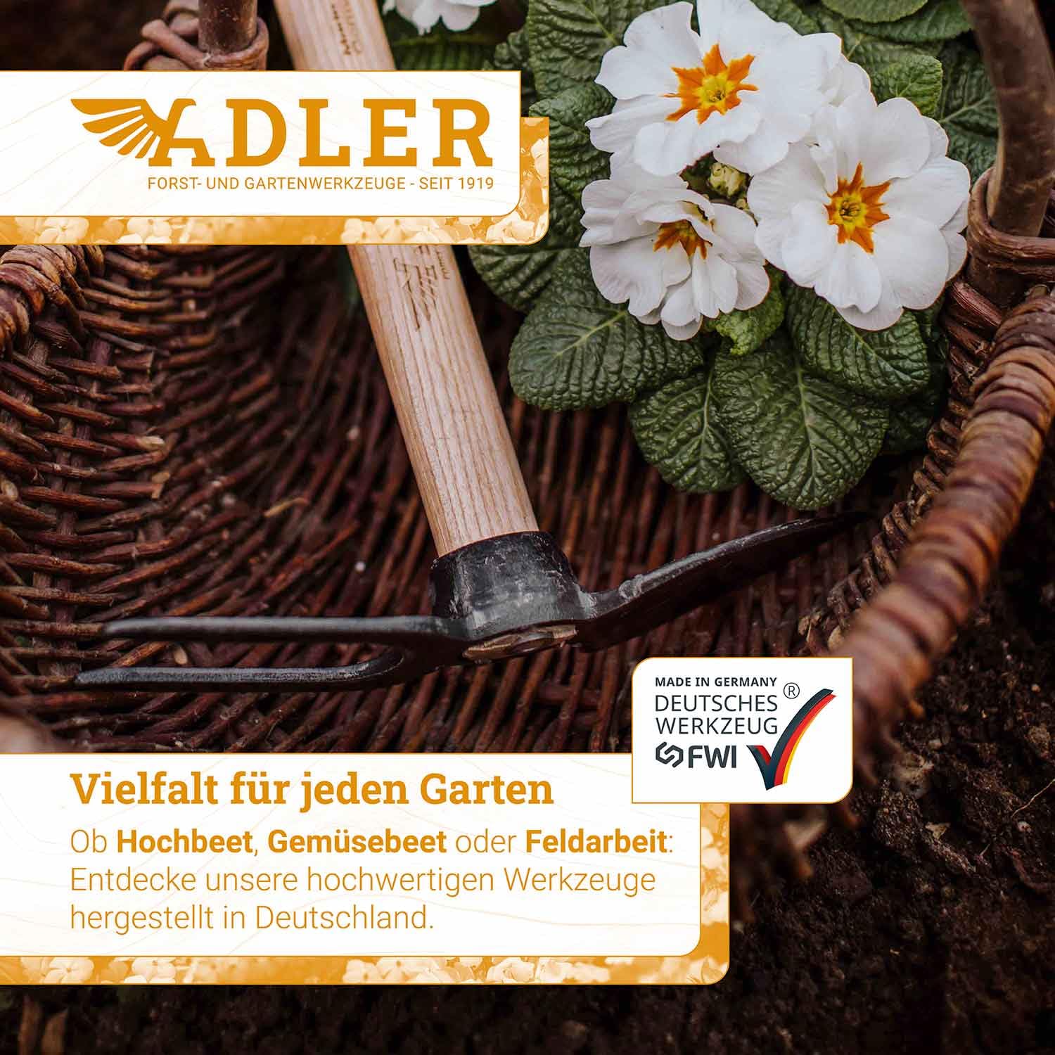 ADLER Zappa da giardino con foglia di cuore – Foglia appuntita per pavimenti pesanti, 3 lunghezze del manico FSC®, legno di frassino, acciaio forgiato C45, bianco/verde (M- 1050 mm bianco/verde)