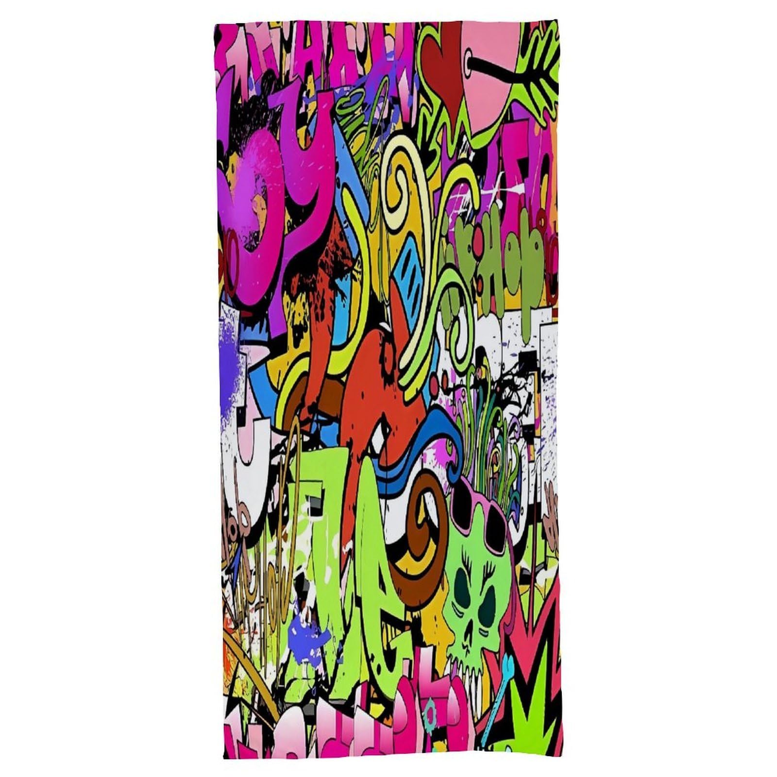 Fekiloot Men's Style Graffiti Drawing Bath Towel Highly Absorbent,Beach Towels For Wo,Pool Towel Bathroom Essential For Beach,Gym,Travel, Camp