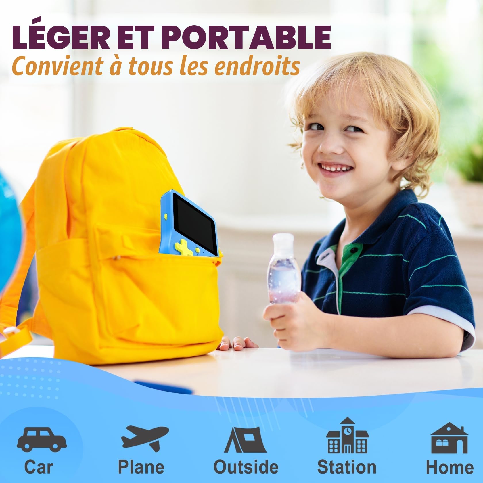 Console de Jeu Portable 32 Bits Écran IPS 3,0" 139 Jeux HD Intégrés Rechargeable Bleu