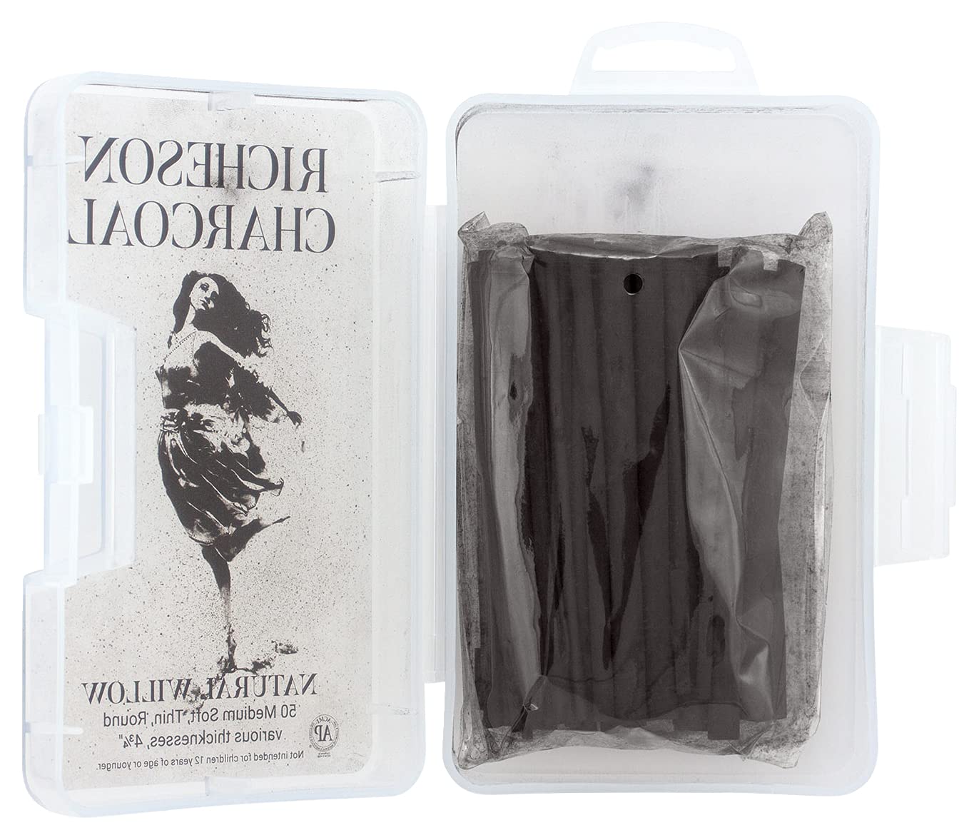 Yarka Natürlicher Weide ungiftig Medium Weichen, Runder dünner Kohlestift, 4 in Schwarz, 50 Stück Schwarz.