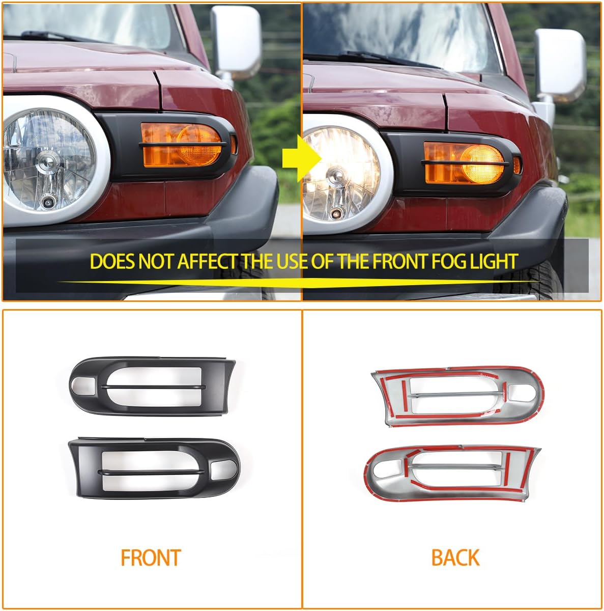 Front Fog Light Cover Guard Compatible with Toyota FJ Cruiser 2007-2021, ABS Front Bumper Driving Fog Light Shell Trim Cover Molding Protection Accessories 2Pcs (Matte Black)