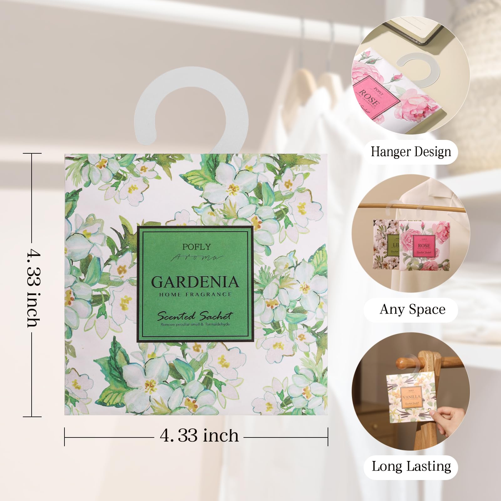Paquete de 12 sobres perfumados de Gardenia para cajones y armarios, bolsas de larga duración, desodorizantes de cajones, aromas frescos, fragancia para el hogar para amantes (Gardenia)