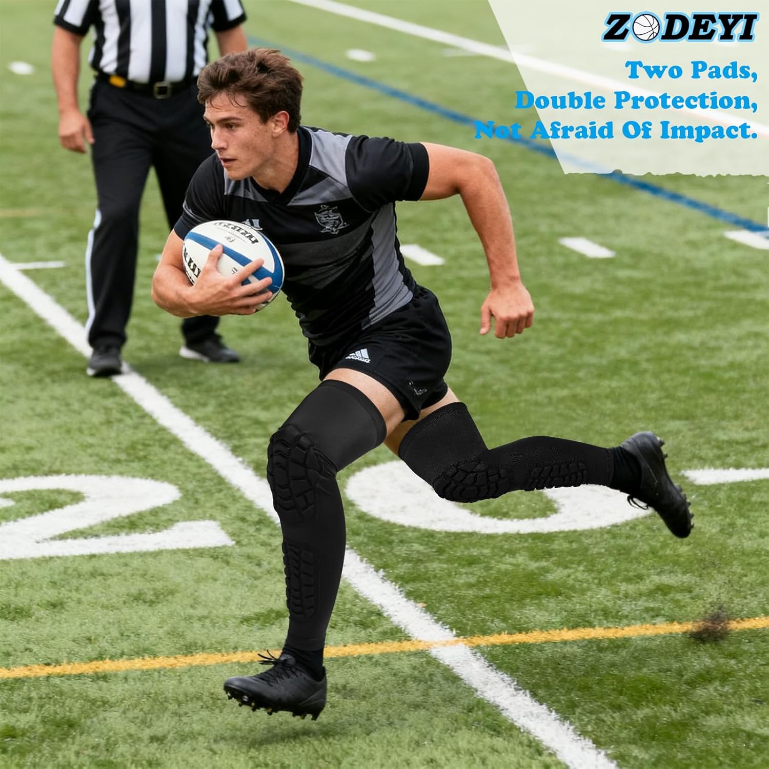 Wrestling Knee Pads Compression Leg Sleeve with Knee Pad and Calf Pad, 1 Pair Knee Sleeve with Shin Guards Shin Pads for Football, Baseball, Rugby, Lacrosse (2, Upgrade Black, Medium) - Image 5