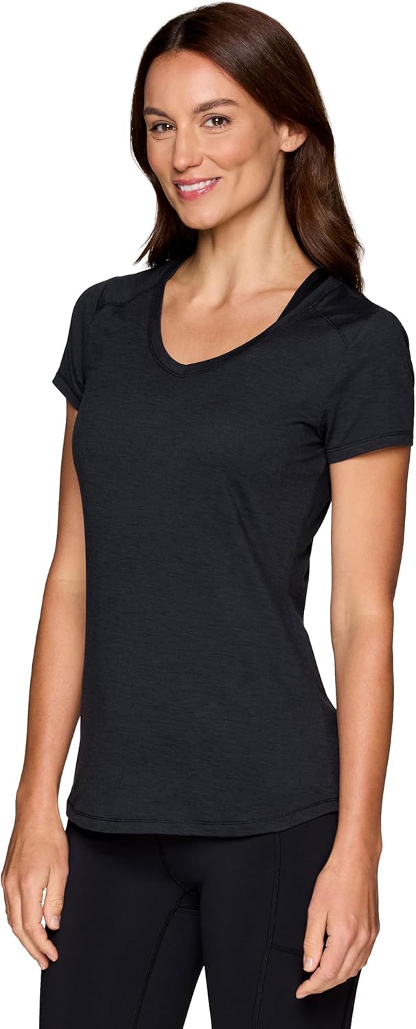 RBX Running Shirt for Women, Short Sleeve Buttery Soft Lightweight Space Dye V-Neck T-Shirt - Image 3