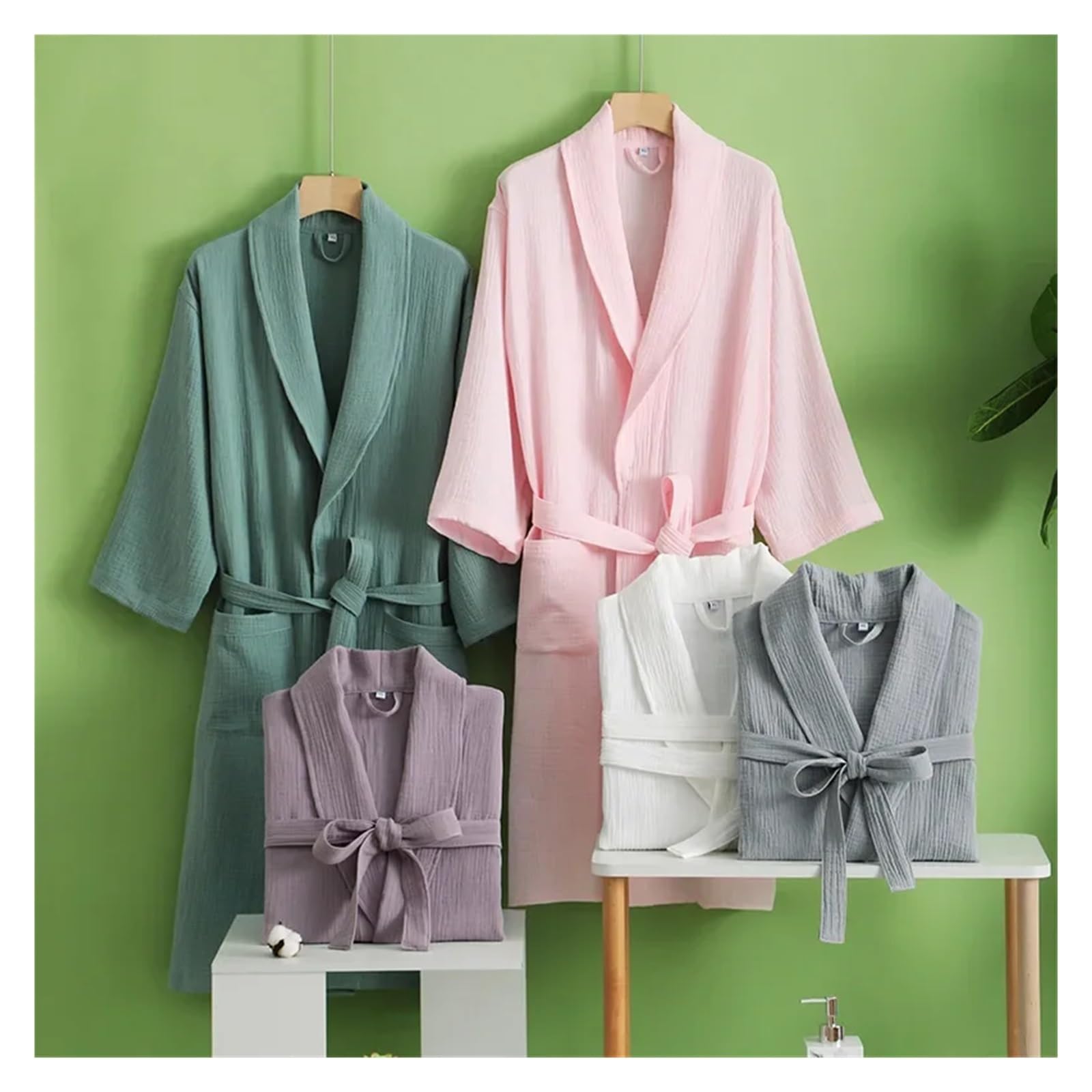 Albornoz fino de verano algodón color liso, pijama hotel absorbente y secado rápido for hombre mujer para Spa Ducha Playa