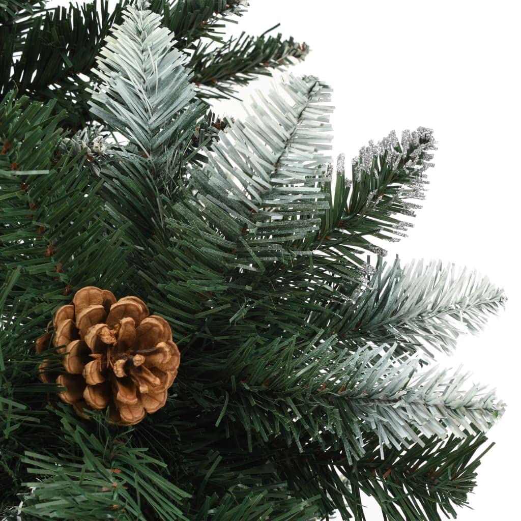 Sztuczna choinka sosna o wysokości 210 cm, biały brokat, 1060 gałązek, 36 szyszek sosnowych, materiał PCW, stabilny żelazny stojak, gęsta imitacja choinki do salonu, na balkon