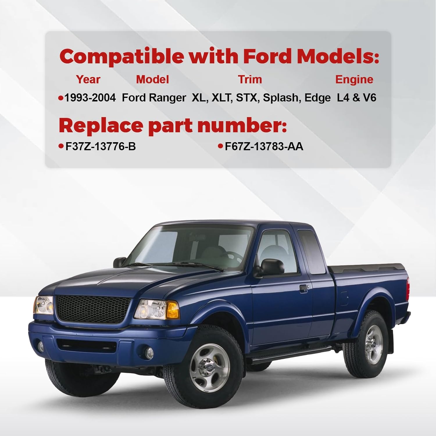 Dome Light Assembly with Cover Compatible with Ranger 1993 1994 1995 1996 1997 1998 1999 2000 2001 2002 2003 2004 Interior Map Light Replace F37Z-13776-B, F37Z13776B, F67Z-13783-AA, F67Z13783AA