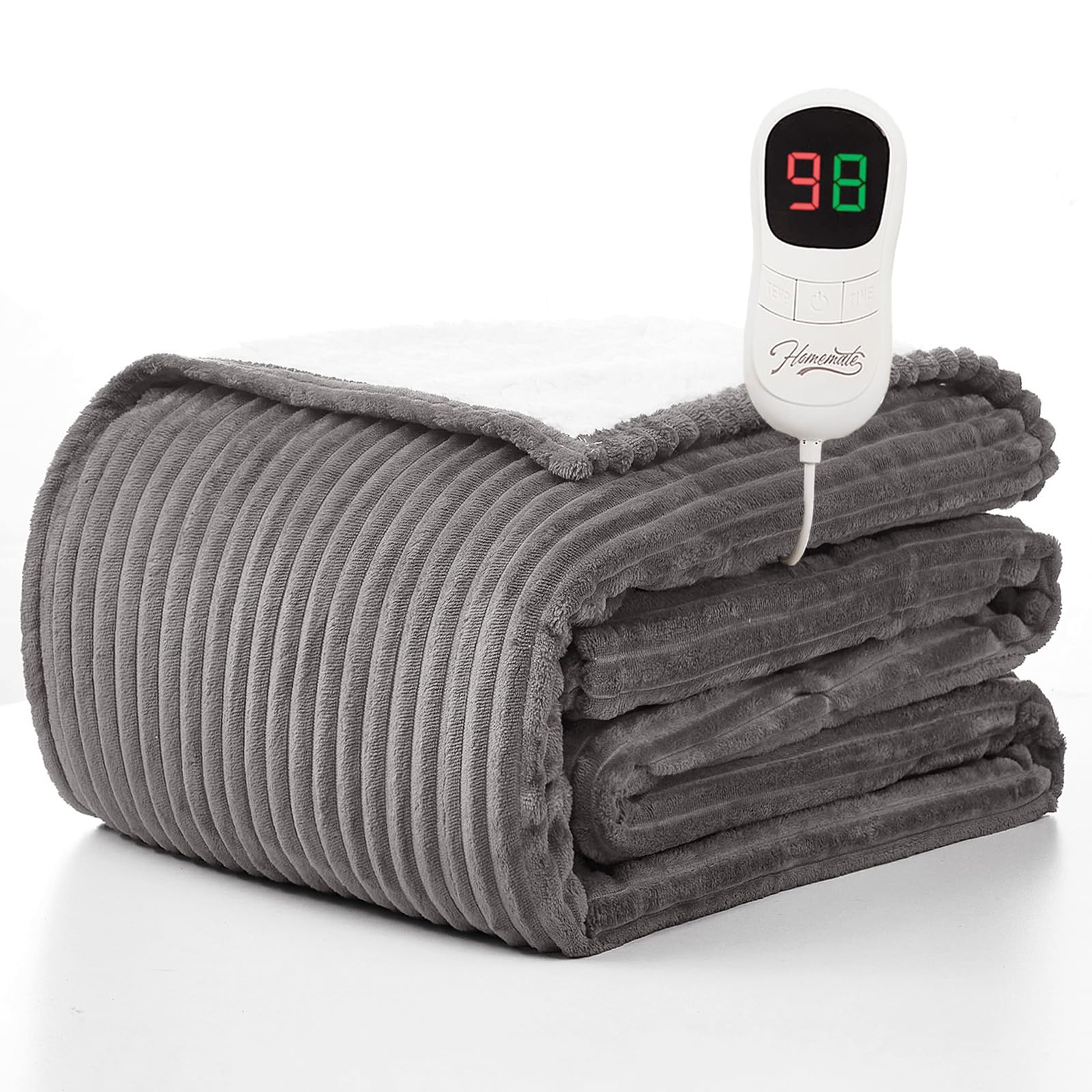 homemate heated blanket electric throw - 5034x6034 heating blanket throw 12468 hours auto-off 10 heat levels over-heat protection soft flannel sherpa heater etl certification