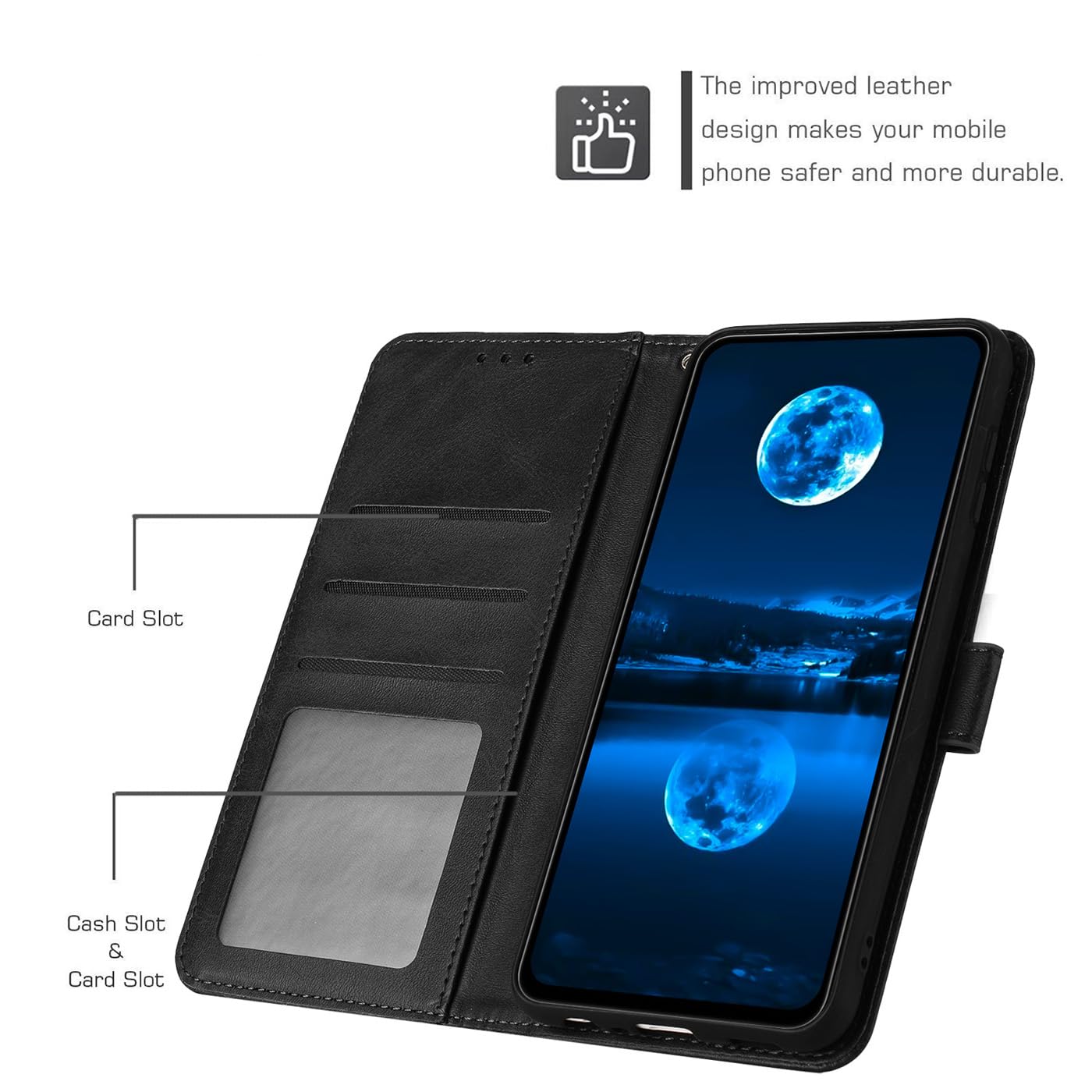 PanXCase Cover Libro per Motorola Moto G75 - Custodia PU Pelle Wallet, Supporto Magnetica Antiurto Anti-Impronte Digitali con Porta Carte Cover (Nero