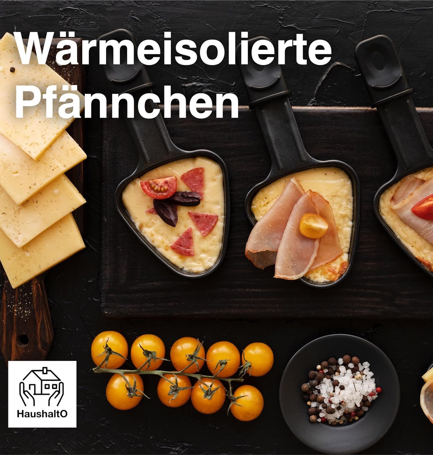 Raclette Set für 8x Personen - antihaftbeschichtet- Tischgrill inkl. Pfännchen & Schaber (Rund)