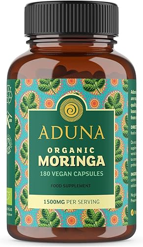 Miniatura 1 de Aduna Cápsulas de moringa pura de 1500 mg  180 cápsulas de moringa vegana  Certificado USDA orgánico  Sin OMG  Suplemento de moringa rico en