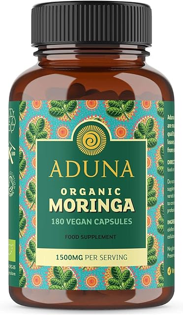 Aduna Pure Moringa Capsules 1500mg | 180 Vegan Moringa Capsules | Certified Organic | High Strength Nutrient Rich Moringa Supplement for Breastfeeding