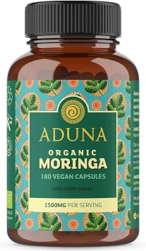 Aduna Organic Moringa Capsules 1500mg | 100% Pure Moringa Leaf for Energy, Immunity & Focus | Natural Plant-Based Food Supplement for Tiredness, Recovery & Breastfeeding | 180 Vegan Capsules
