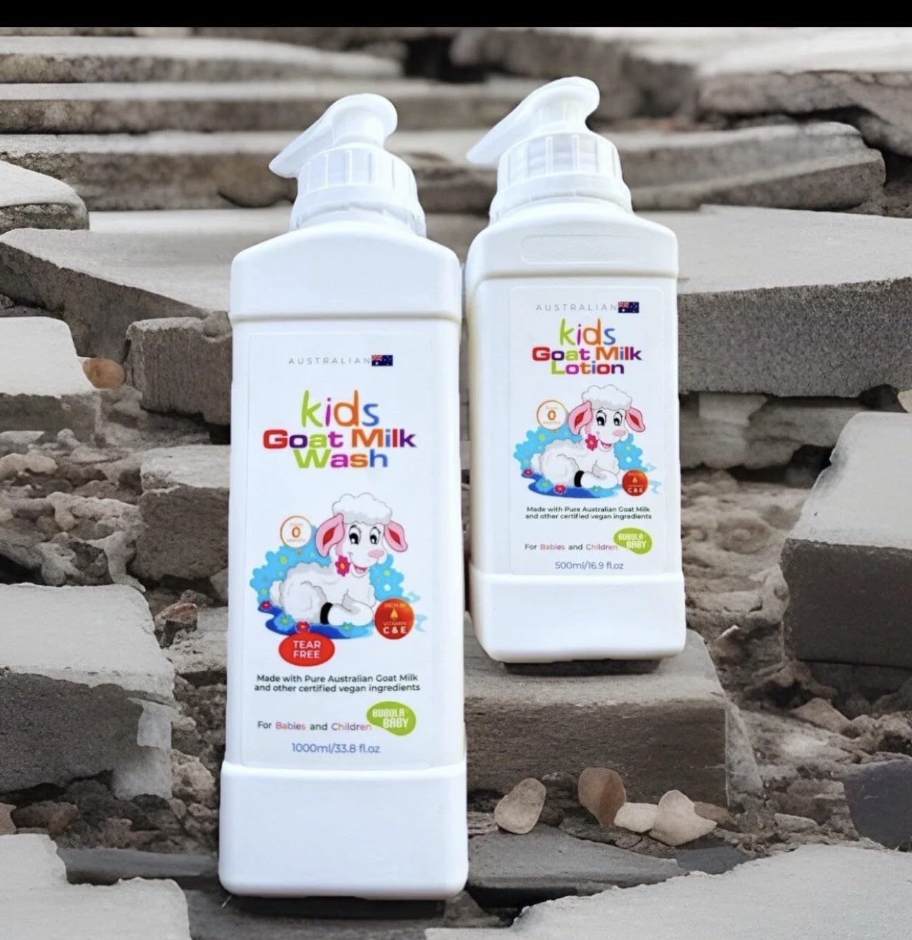 Bubula Baby Australian Kids Goat Milk Lotion 500ml + Body Wash 1000ml - 2pcs Set