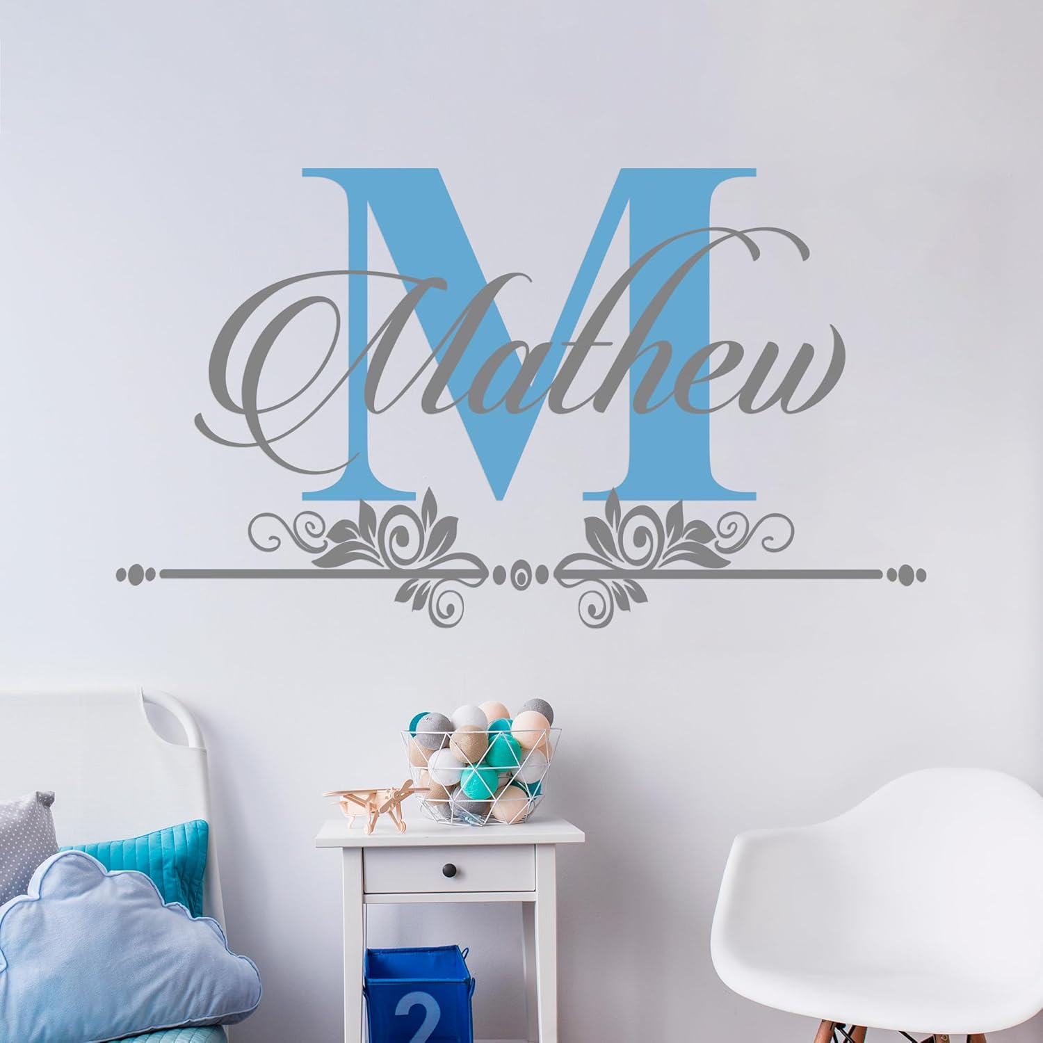Custom Name and Initial Wall Decal Nursery Baby Boy