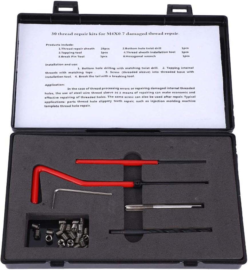 30Pcs Thread Repair Kit, Stainless Steel Twisted Drill Tap Wrench, Threaded Insert Tool M4x0.7, Metric Imperial Units Conversion, High Strength Wear Threaded Inserts