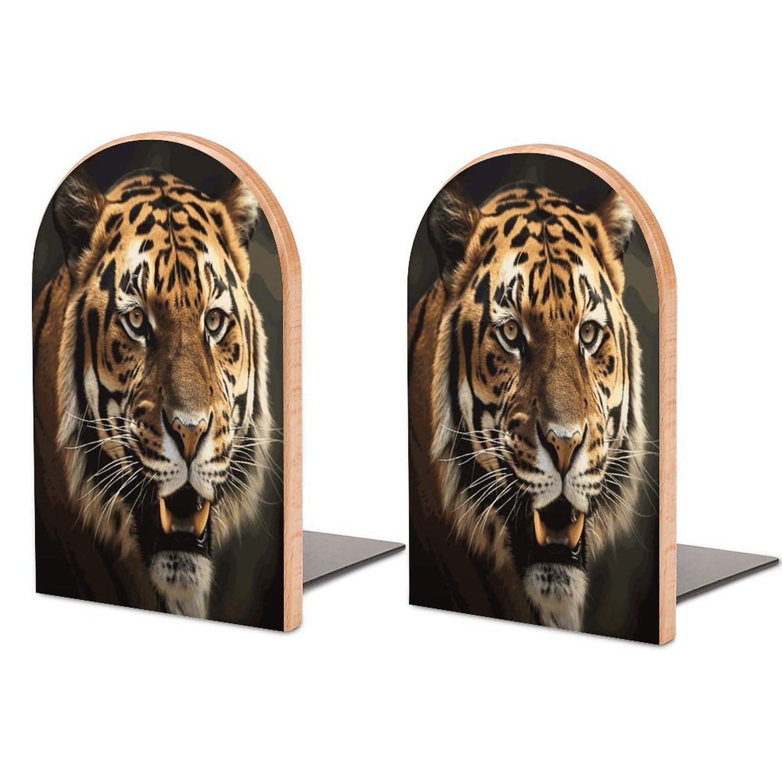 Tiger Bookend for Shelves Fashion Modern Wood Book End with Non-Slip Metal Base Universal Economy Bookend Book Organizer for Home Office Desk Accessories 1 Pair