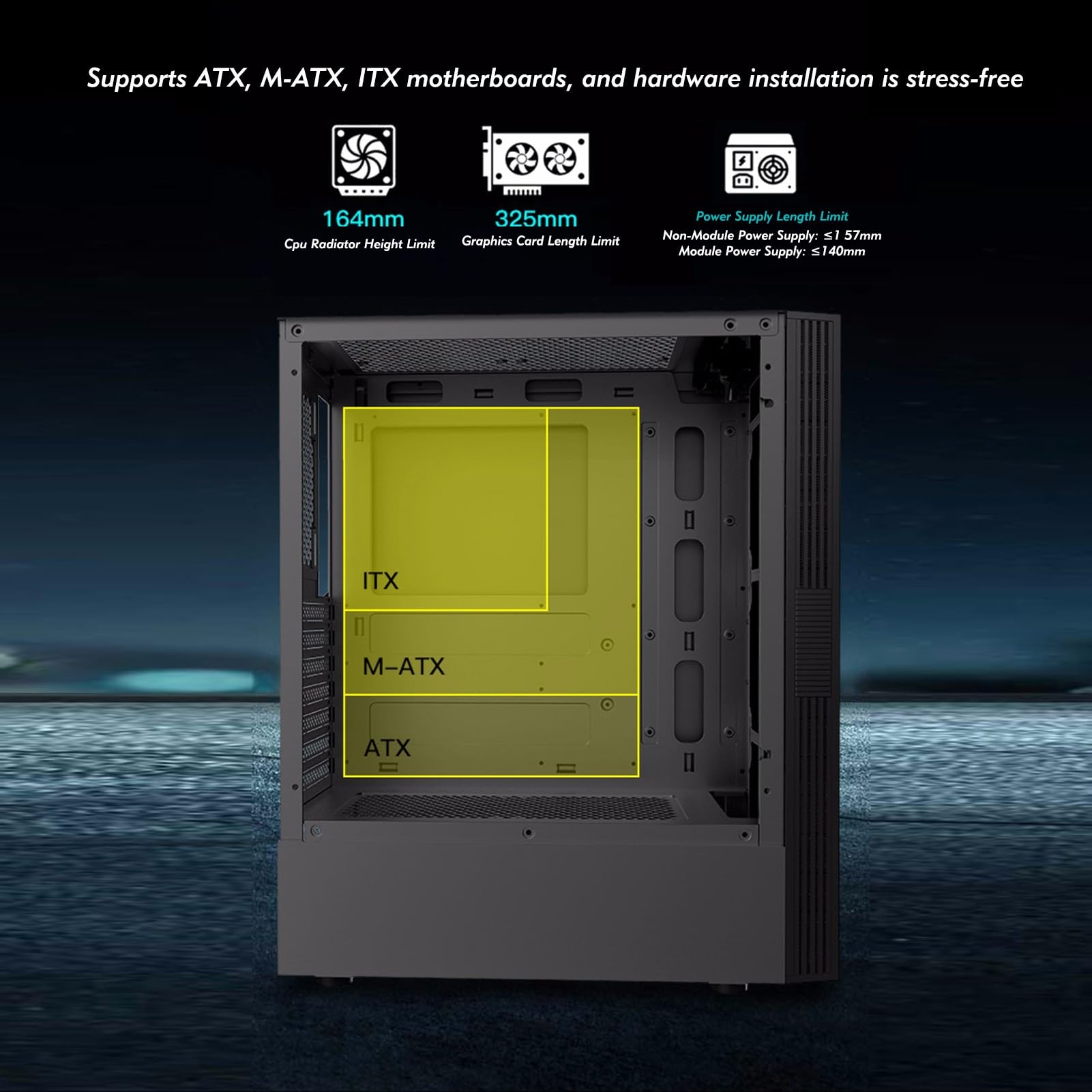 Obudowa komputera, obudowa do gier ATX, wyposażona w listwę świetlną RGB, obudowa Mid-Tower ATX M-ATX ITX, wentylator 6x120mm, panel boczny ze szkła hartowanego