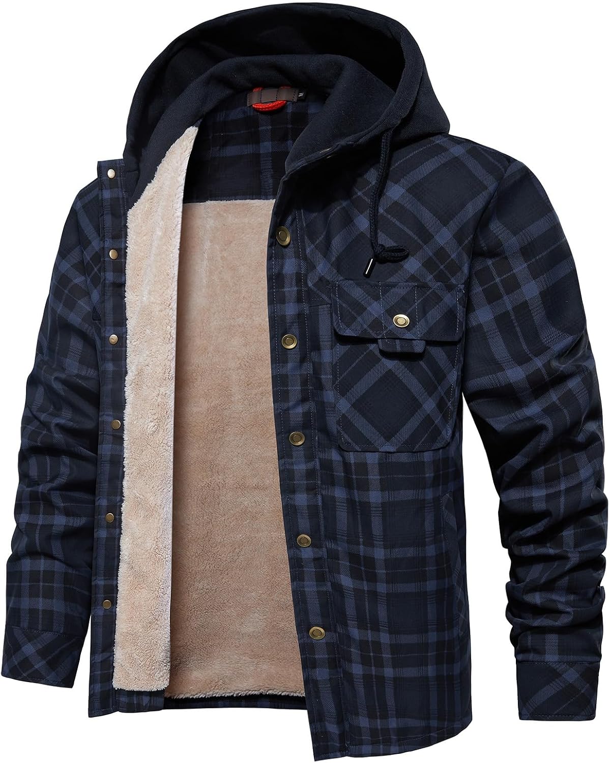 INVACHI Men's Winter Flannel Hoodie Shirts Casual Button Down Plaid Shirt Jackets