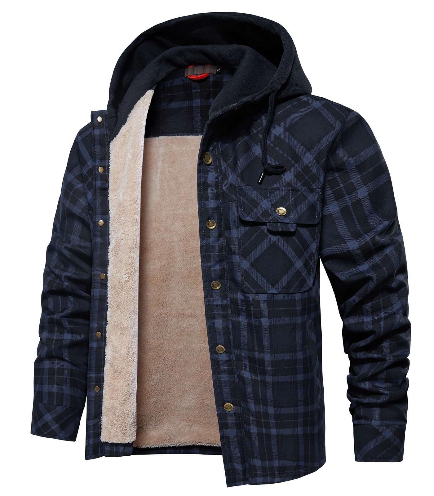 INVACHI Men's Winter Flannel Hoodie Shirts Casual Button Down Plaid Shirt Jackets