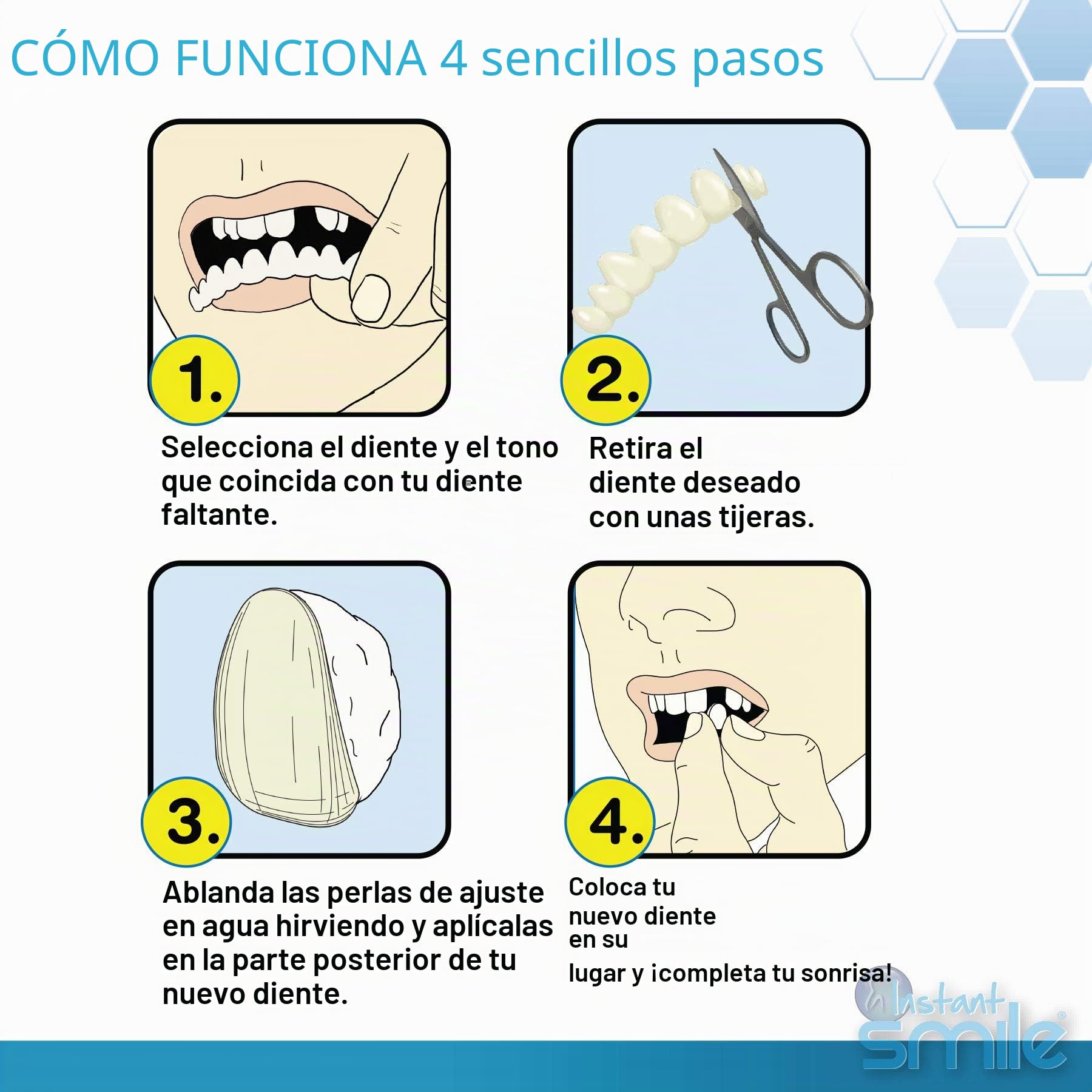 Instant Smile Completa Tu Sonrisa, Kit de Reemplazo Temporal de Dientes, Comfortable Fit, Natural Look Dentures, for Any Occasion