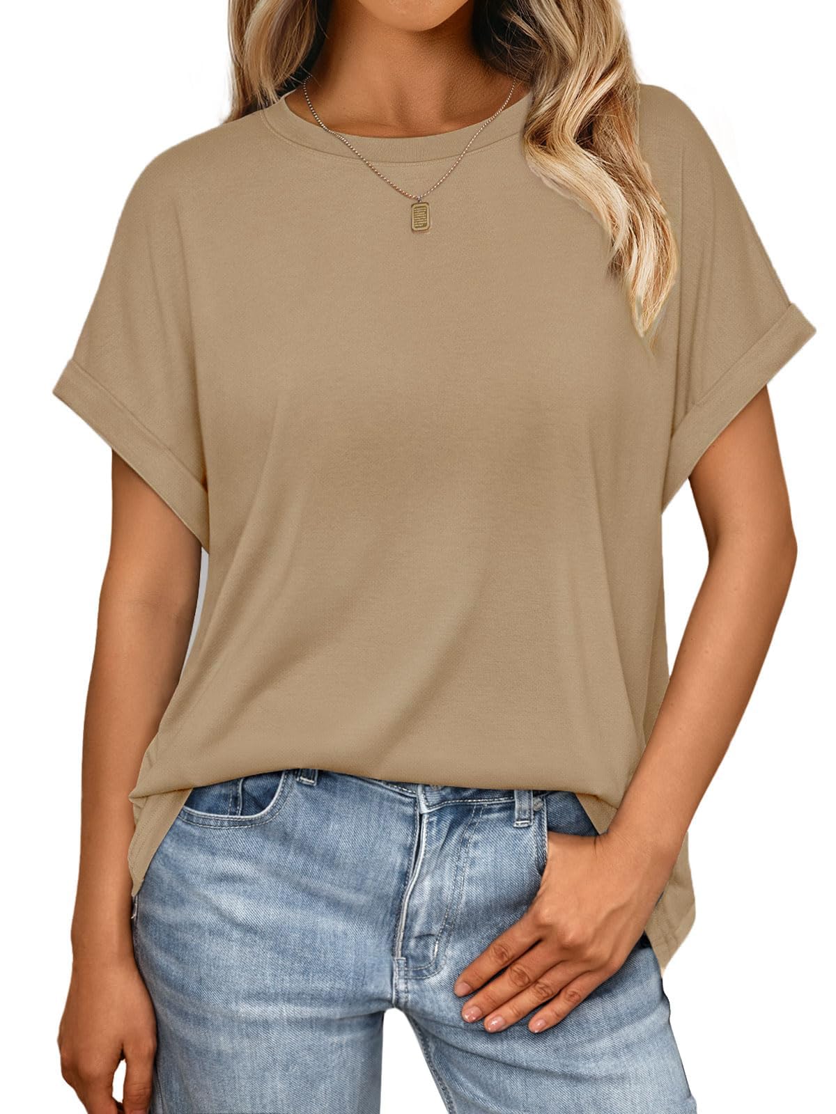 Cuptacc Tshirt Damen Rundhalsausschnitt Kurzarm Oversize T Shirt Sommer Casual Flügelärmel Top Damen Locker
