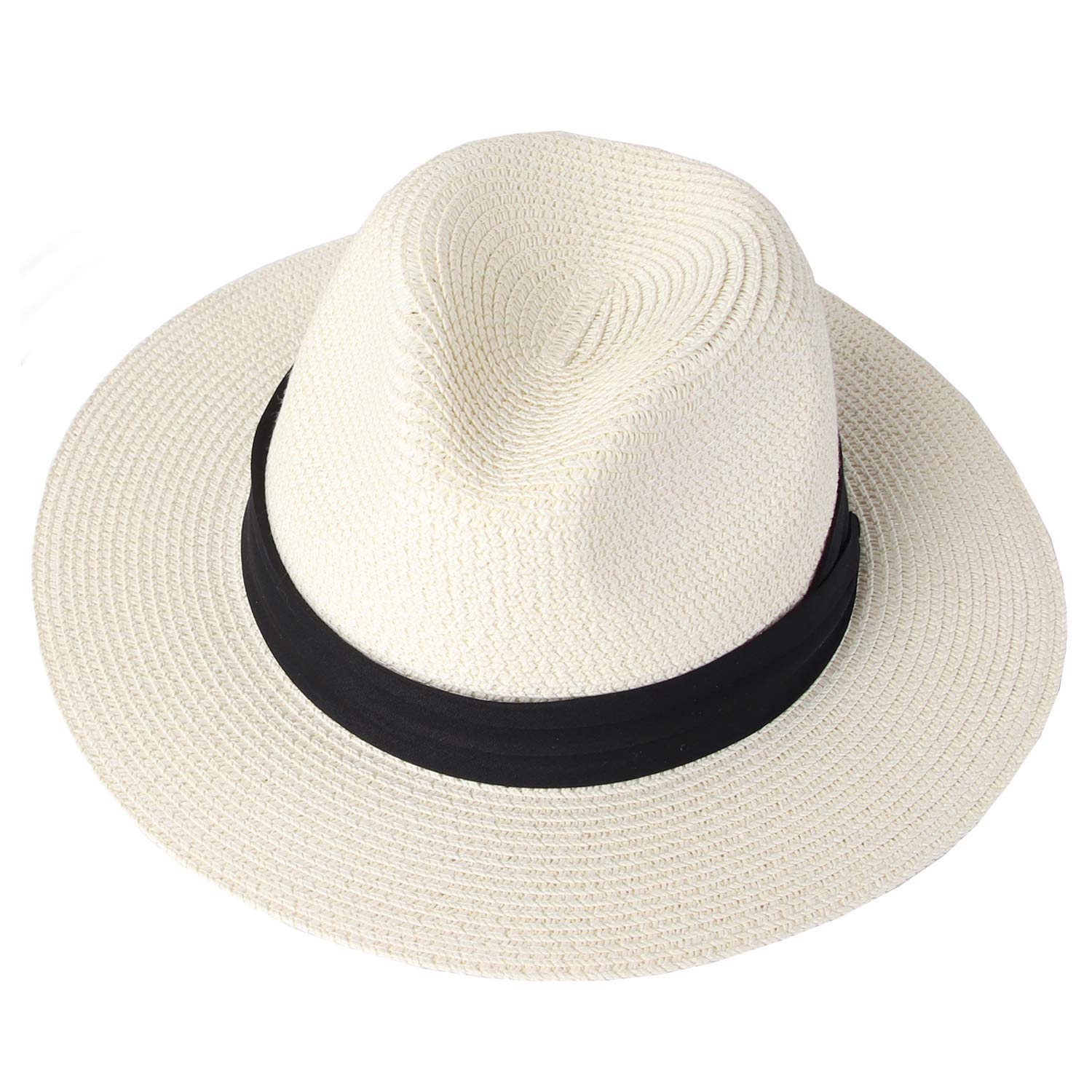 iHomey Women Panama Straw Sun Hat Foldable Wide Brim Fedora Sun Caps UV Protection Summer Beach Cap
