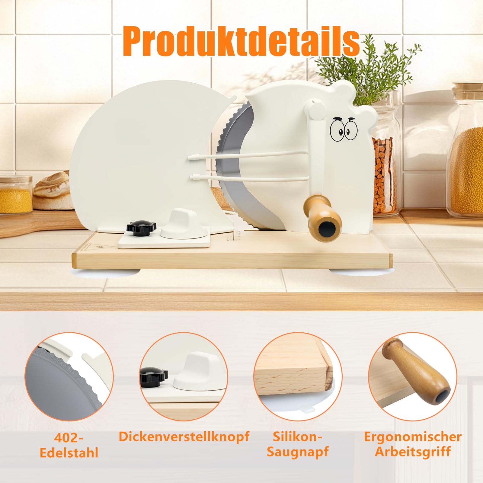 Verbesserter Brotschneidemaschine Manuell mit Gezahnten Edelstahlklingen, Einstellbarer Schnittstärke von 0-0,75 Zoll und Metallführungsschienen, Geeignet für Private Küchen Gewerbliche Bäckereien