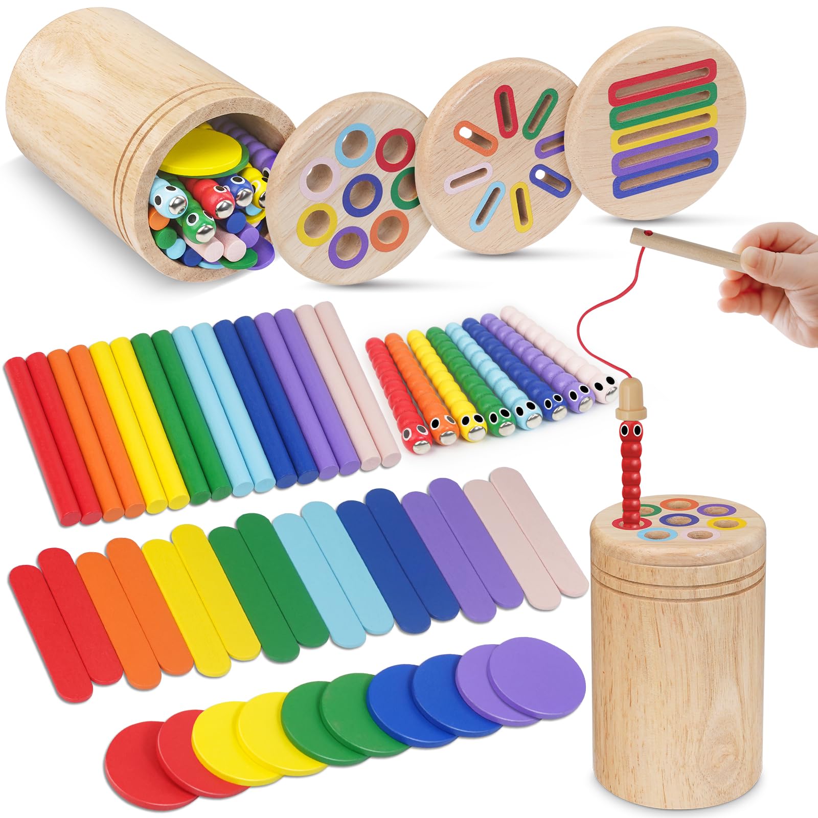 Haozozo Giochi Bambini 1 2 3 Anni, 4 in 1 Giochi Montessori 1 2 3 4 Anni, Legno Colori per Bambini 1 2 3 Anni, Gioco Bambino 1-3 Anni con Borsa per la Conservazione