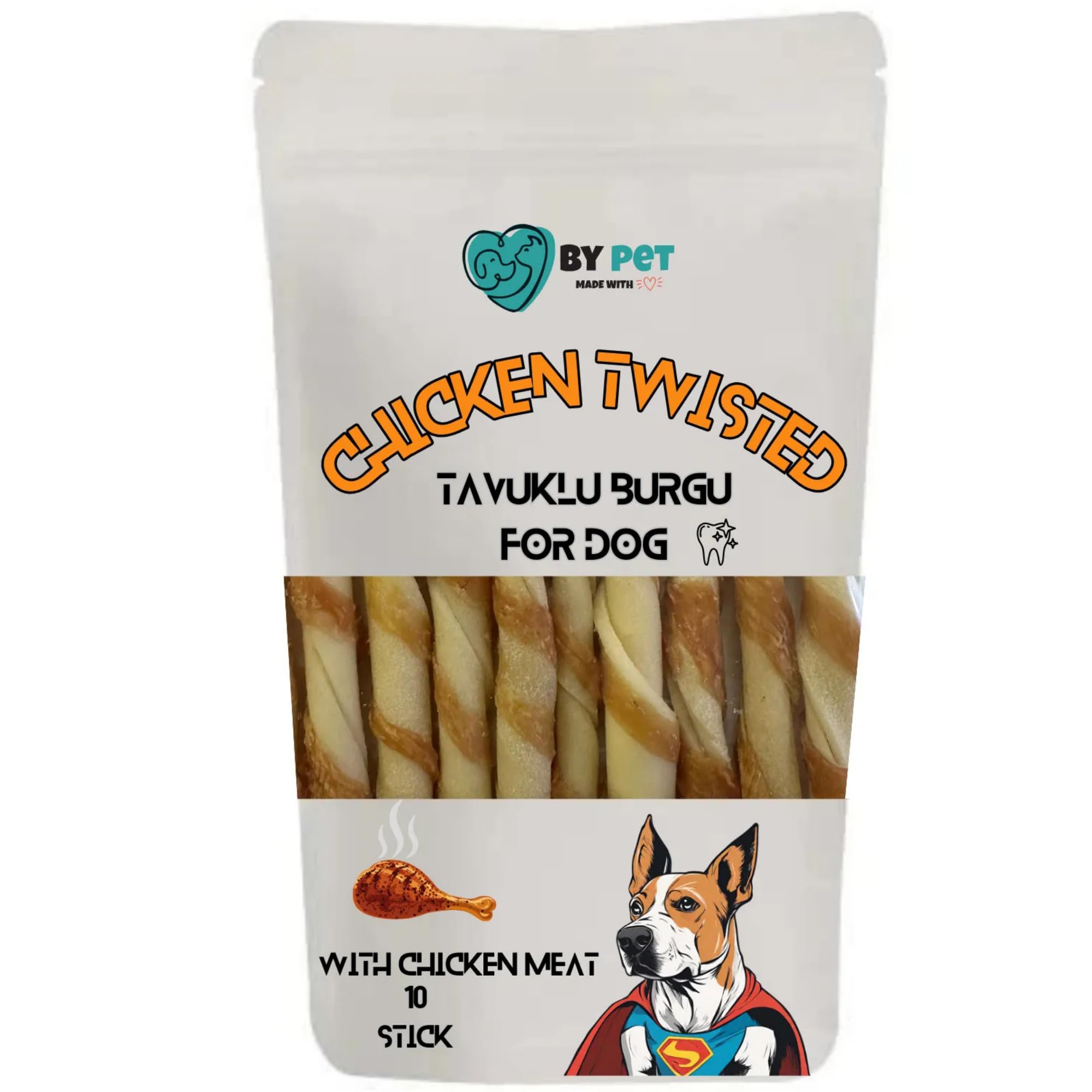 Tavuk Sargılı Burgu Köpek Ödül Maması, Köpek Ödül Kemiği, Chicken Twisted, 10 Sticks