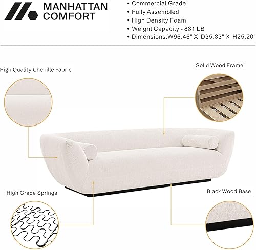 Miniatura 12 de Manhattan Comfort Ulka - Sofá Boucle contemporáneo de 96 pulgadas para sala de estar con marco de madera de pino de alta calidad, base de metal,