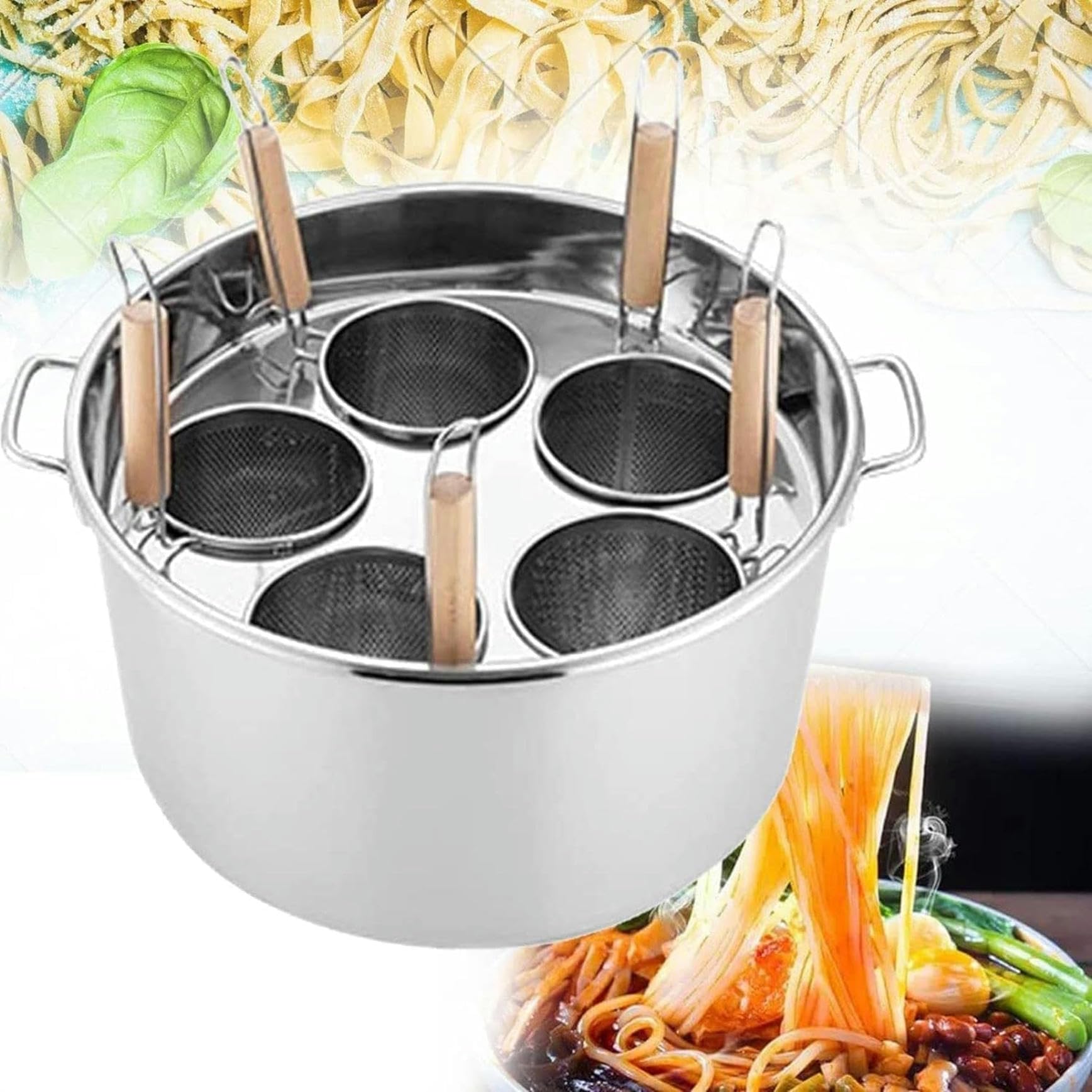 MRKU Ollas para Pasta de Acero Inoxidable con Agujeros y colador, Juego de ollas para Hacer Dumplings de Verduras, Ideal para Cocina casera y Restaurante.