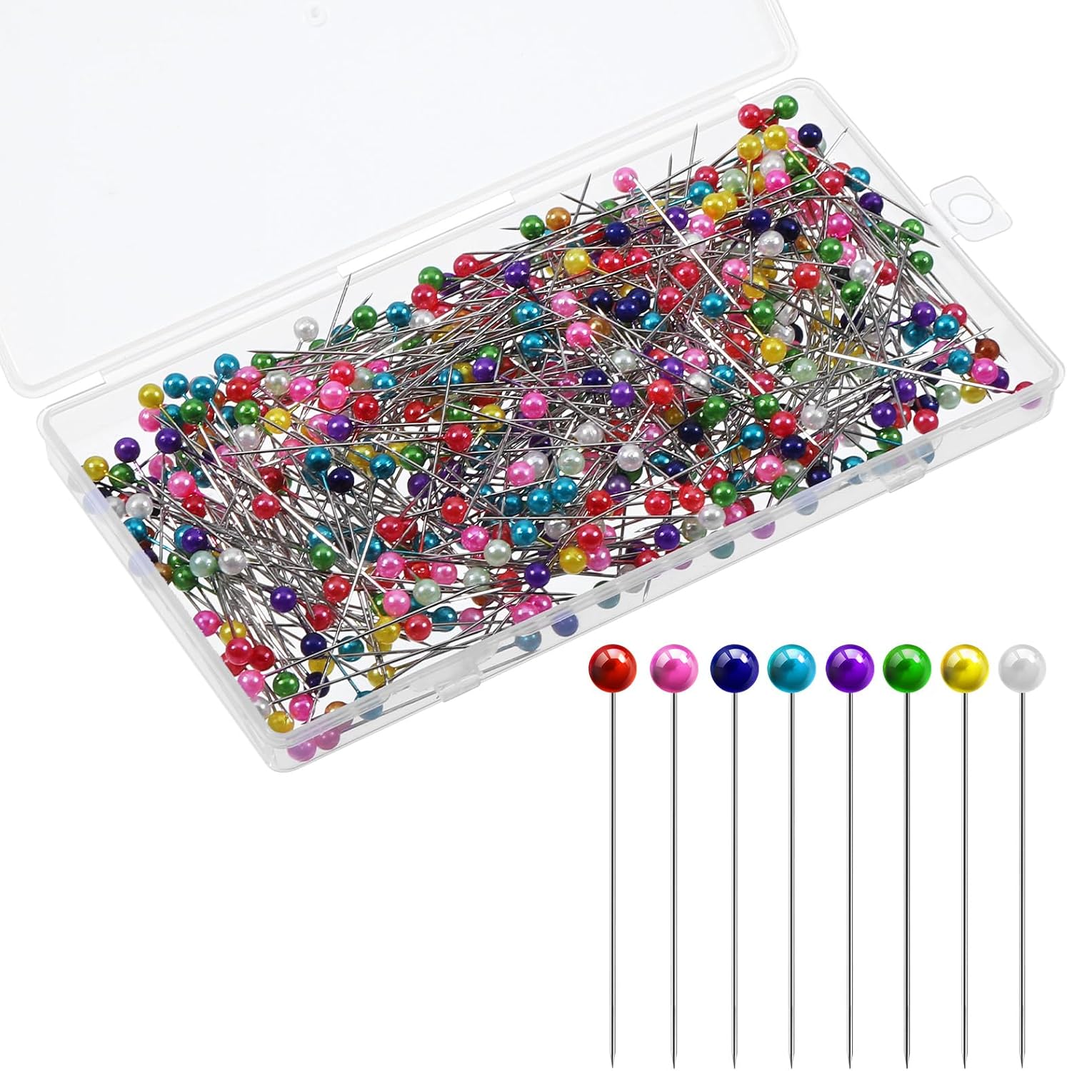Straight Pins Sewing, 500 Pcs 1.5 Inch Metal Straight Pin with Colored Heads Ball Head Sewing Pins for Fabric Quilting Supplies for Dressmaker DIY Sew Craft Project Jewelry Decoration (Colorful)