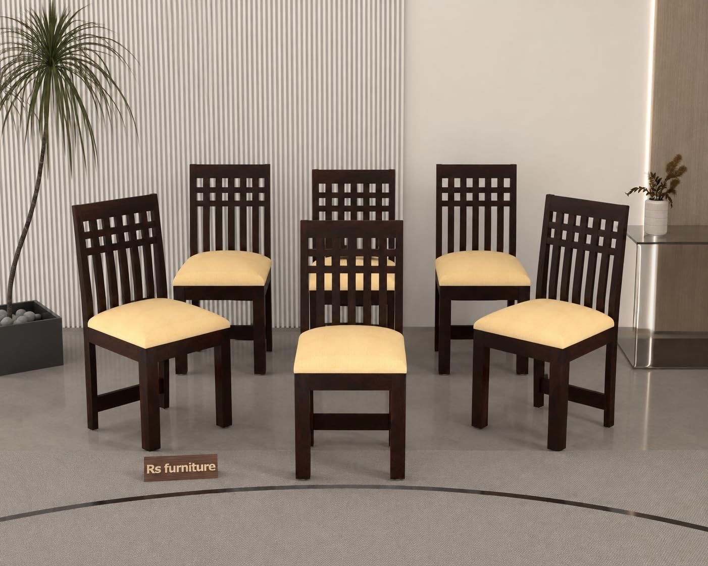 rsfurniture solid sheesham wood set of 6 dining chairs only | wooden six seater dinning chair with cushion for kitchen & dining room | rosewood, walnut finish (6 seats)