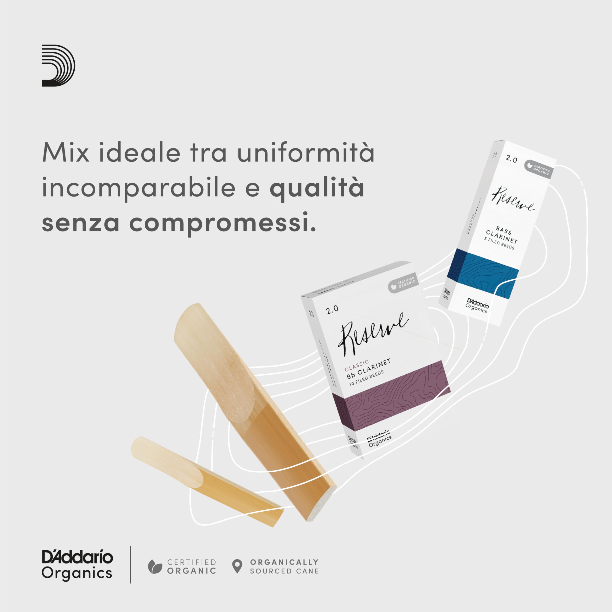D'Addario Organic Classic Bb Ance Clarinetto - Ance per Clarinetto - La prima e unica Ancia Biologica - 3.5 La Forza, 10 Pacchetto