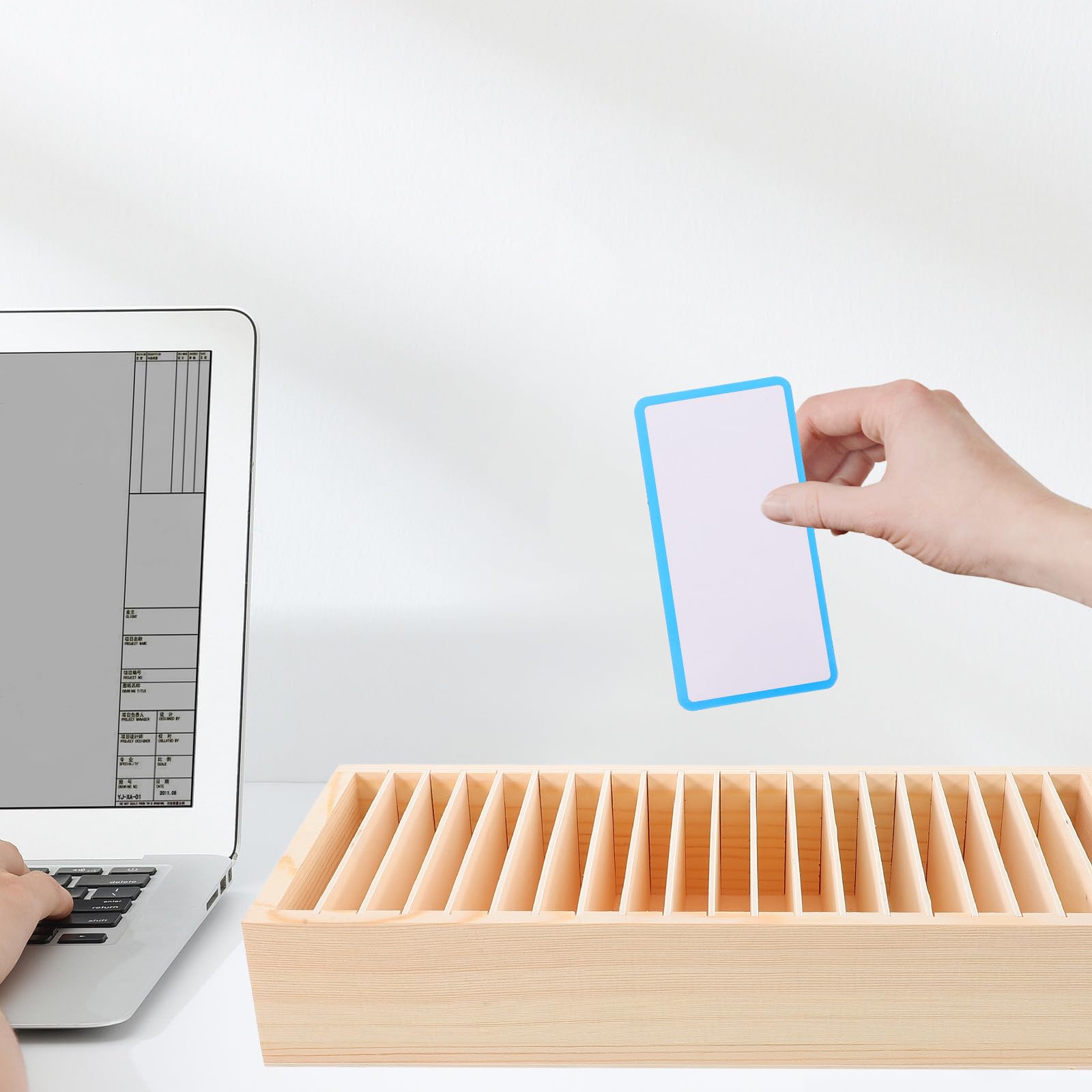 Scatola Porta Biglietti da Visita Scomparti Removibili in Legno Organizer Compatto per Carte e Piccoli Oggetti , per Casa e Dormitorio