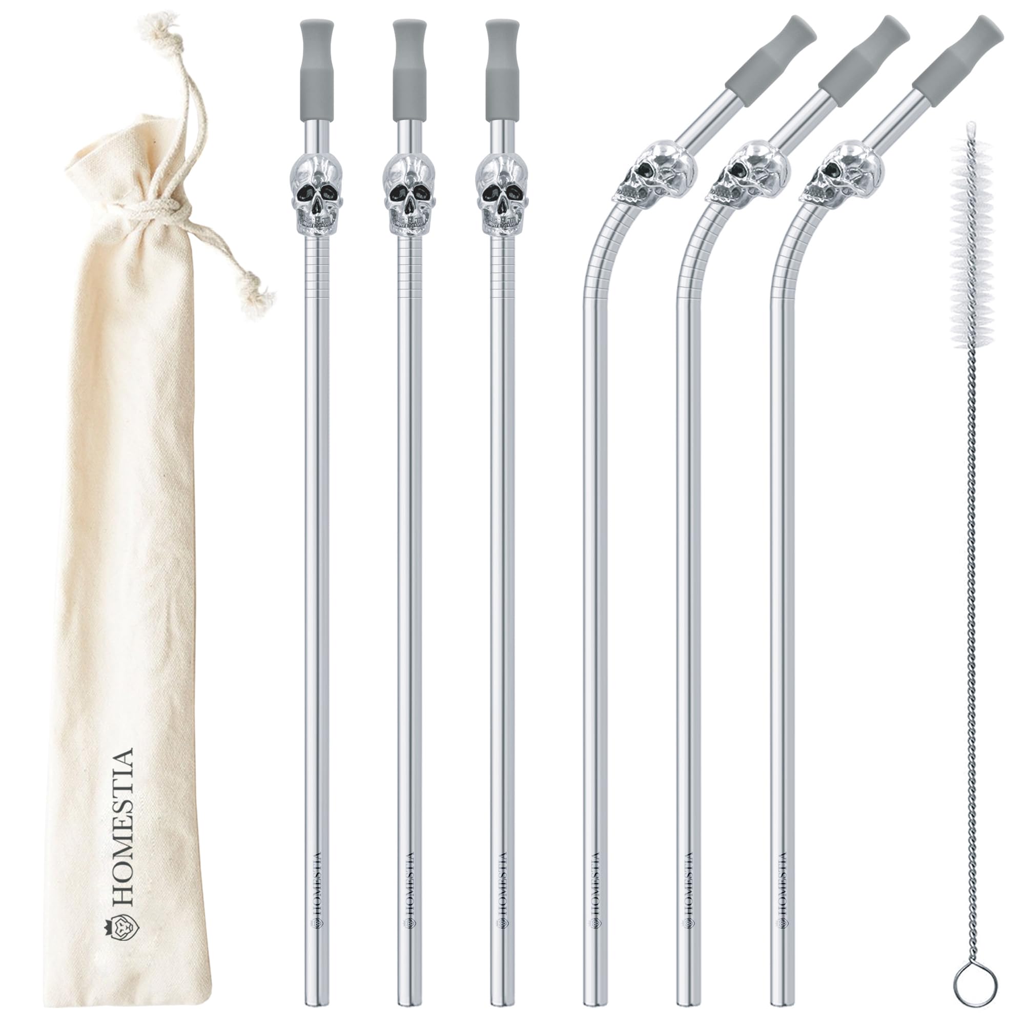 Pailles réutilisables en acier inoxydable Homestia lot de 6 avec goupillon et étui