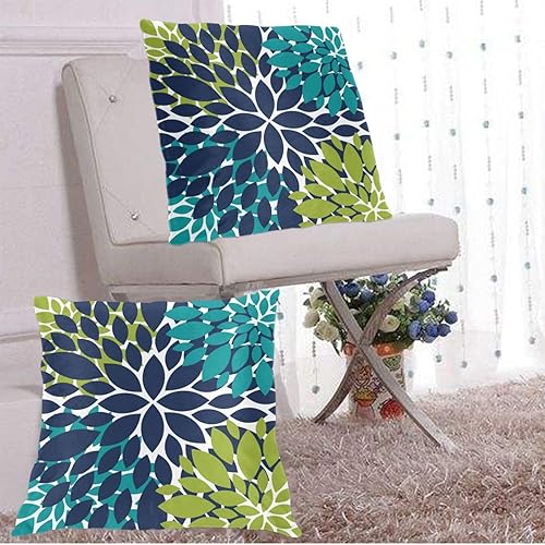 Miniatura 5 de GETTOGET Juego de 2 fundas de almohada de flores de dalia verde azulado azul marino, 24 x 24 pulgadas, juego de 2 fundas de almohada geométricas