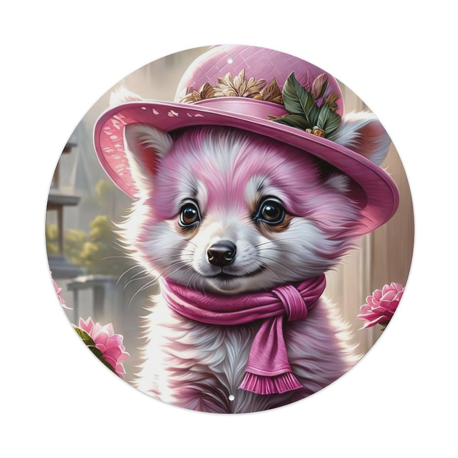 Animal Artwork Cute Pink Puppy Metal Tin Sign