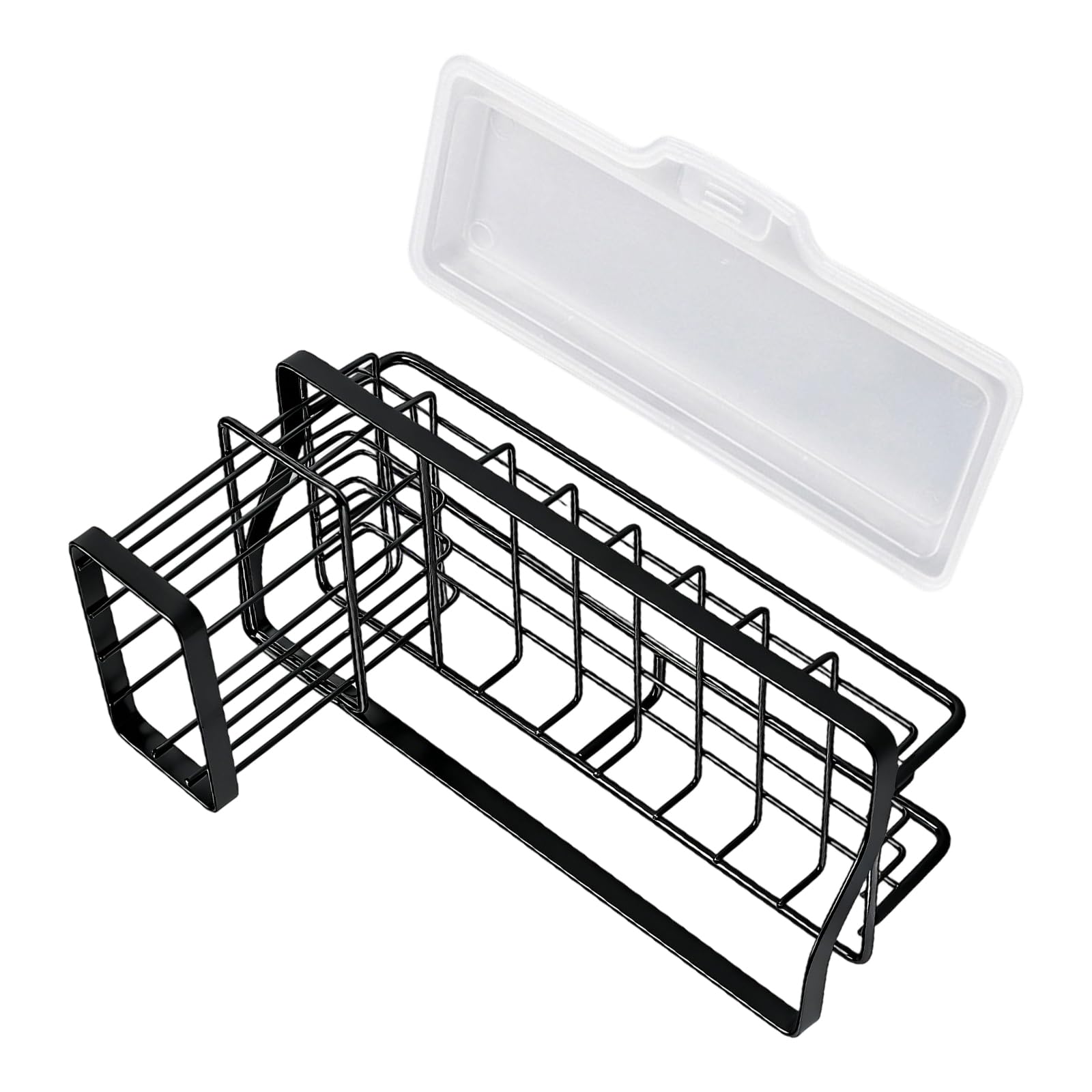 Organized Kitchen Countertop Rack for Sponges Brushes and Soap Including Removable Drip Tray Maintaining Clean Dry Area Stainless Steel Sponge Holder with Removable Drip Tray for Quick Drainage