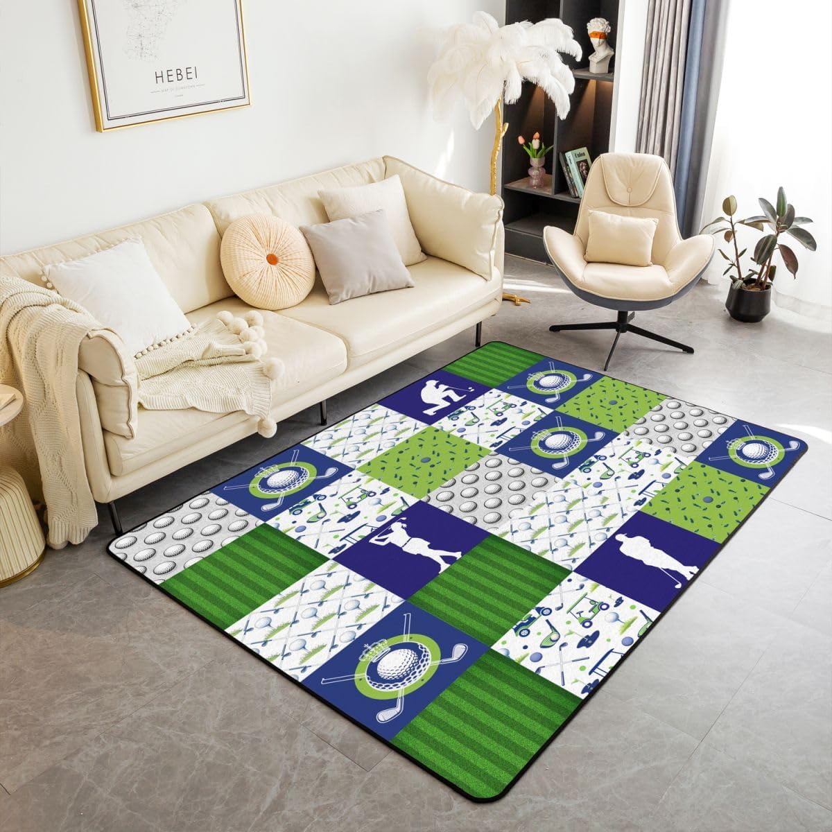 Golf Decorative Carpet Area Rug 5x7 Ball Gaming Living Room Rugs for Kids Boys Girls Decor Sports Theme Accent Rug Microfiber Golf Ball Lovers Decorative Rug