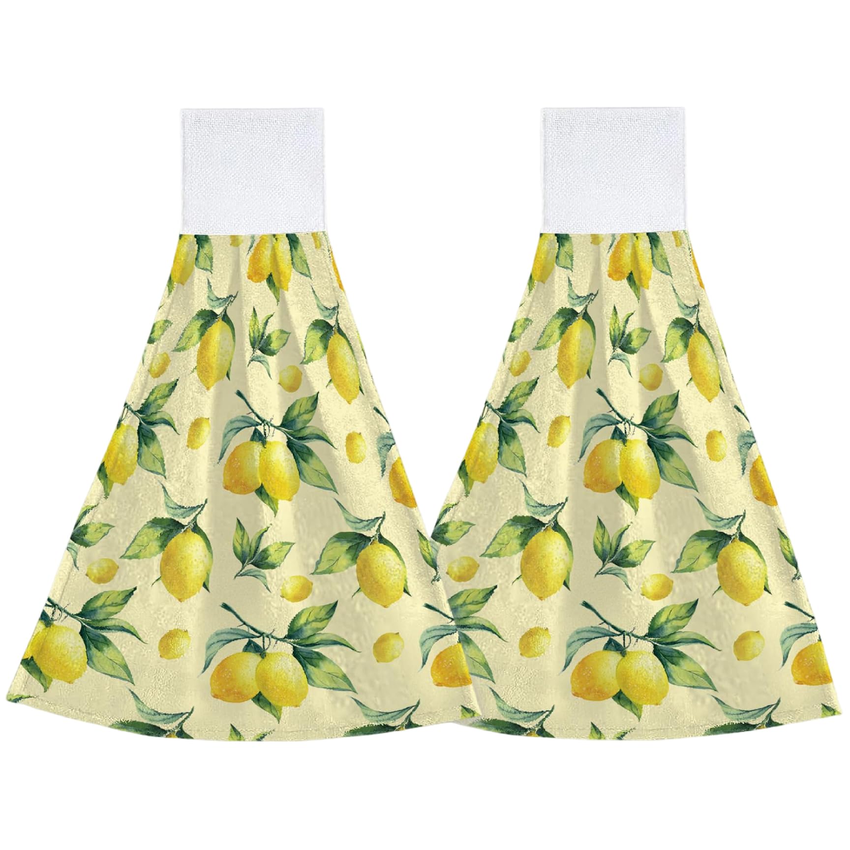 Lcarege 2Pcs Hand Towels with Hanging Loops, Absorbent Soft Kitchen Hand Towels, Decorative Lemon Leaf Home Essentials for Kitchen, Bathroom