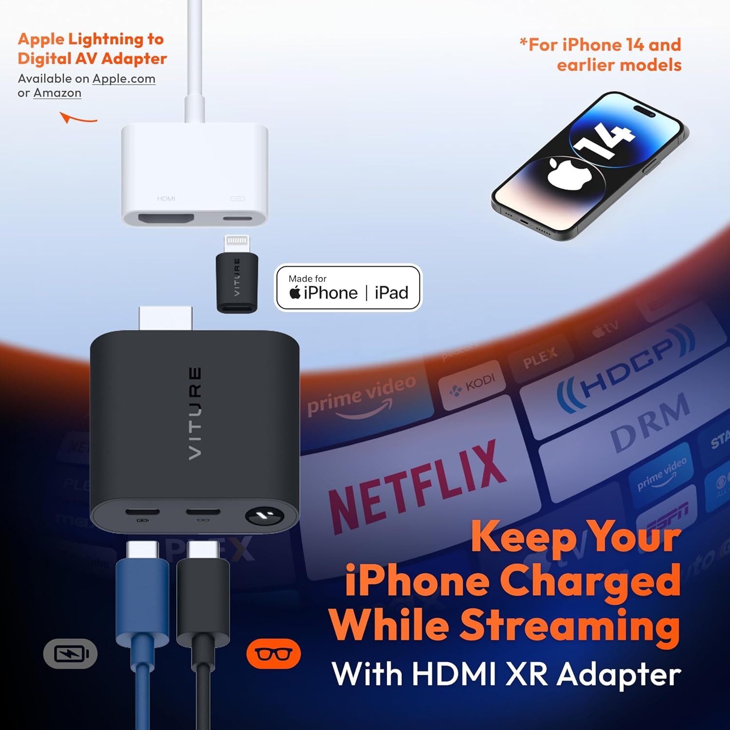 VITURE Luma Gafas XR & HDMI XR Adapter para iPhone 14 Y Anteriores, Múltiples Pantallas Virtuales, 3Dof Mejorado & Vídeo VR, Carga Mientras Juegas, Juego Directo En PS/Xbx/Consolas