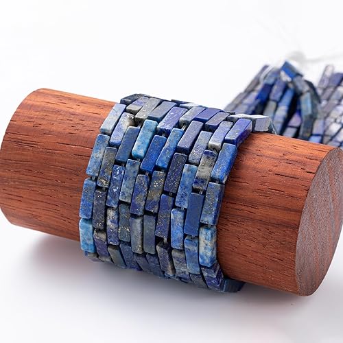 Miniatura 5 de Cuentas de tubo rectangular de lapislázuli natural de 0.157x0.512 in 15.0 instr sueltas semi piedras preciosas para hacer pulseras, collares, aretes